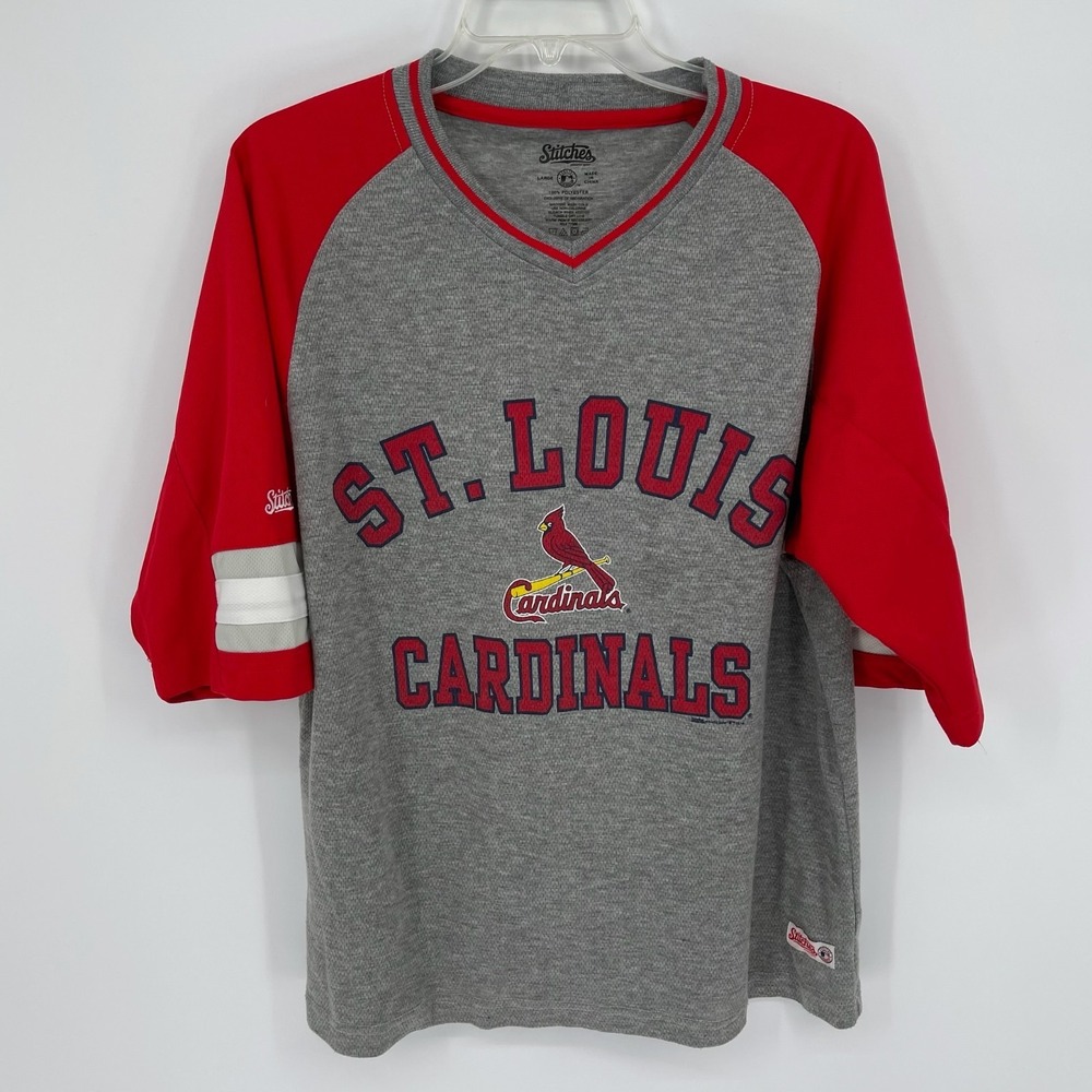 Stitches Men's Gray Red St. Louis Cardinals Baseball Raglan MLB T-Shirt Size L
